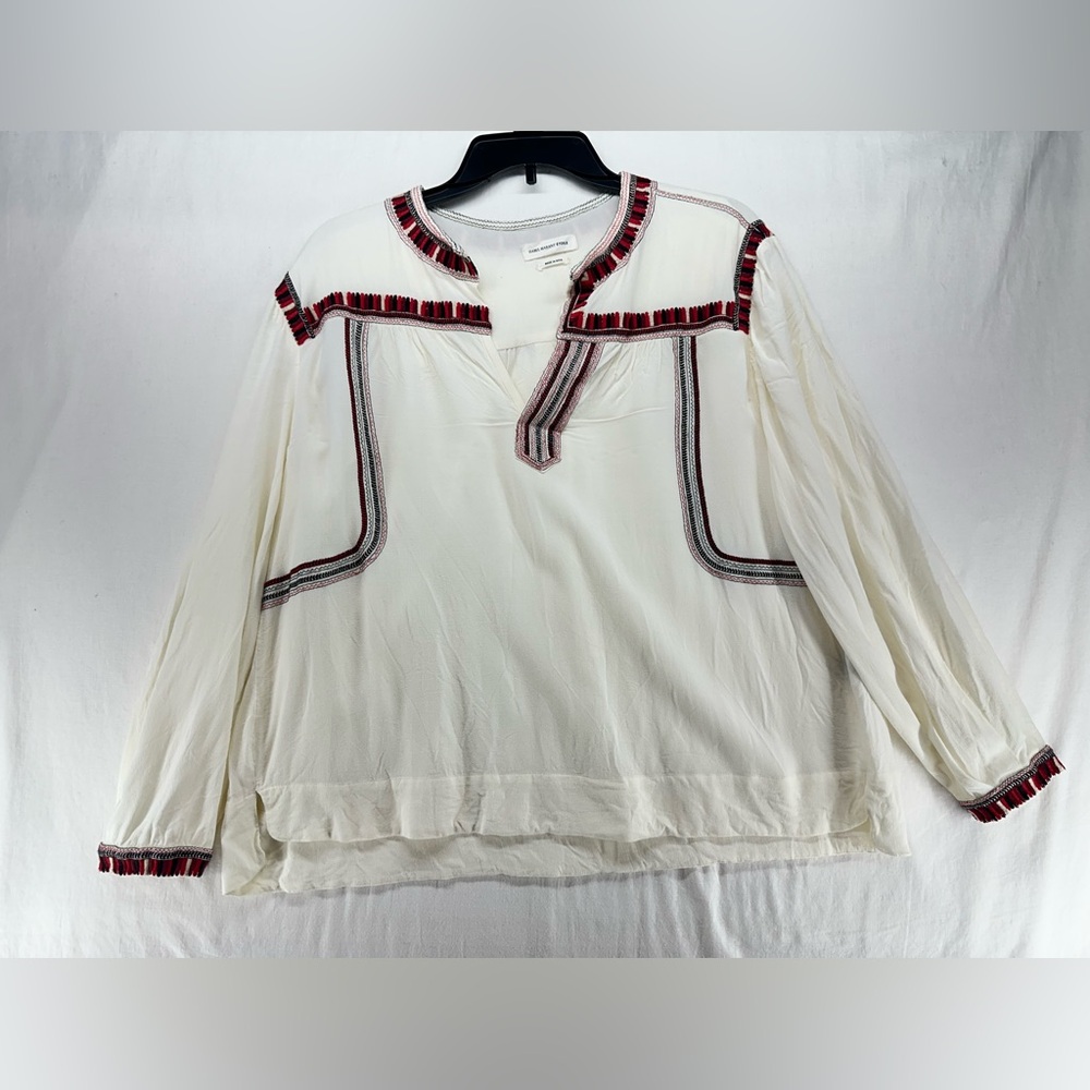 Isabel Marant Etoile Bilcky Blouse Embriodered Cream Red Women's Size 44 US 12